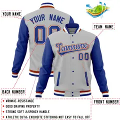 Gray Royal Full-Snap Raglan Varsity Letterman Baseball Jacket 4