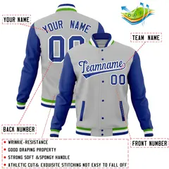 Gray Royal Full-Snap Raglan Varsity Letterman Baseball Jacket 4