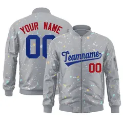 Gray Royal Full-Zip Graffiti Splash Varsity Letterman Jacket