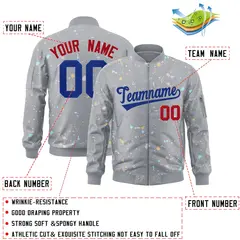 Gray Royal Full-Zip Graffiti Splash Varsity Letterman Jacket 2
