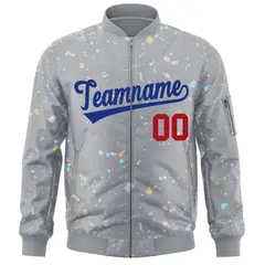 Gray Royal Full-Zip Graffiti Splash Varsity Letterman Jacket 3