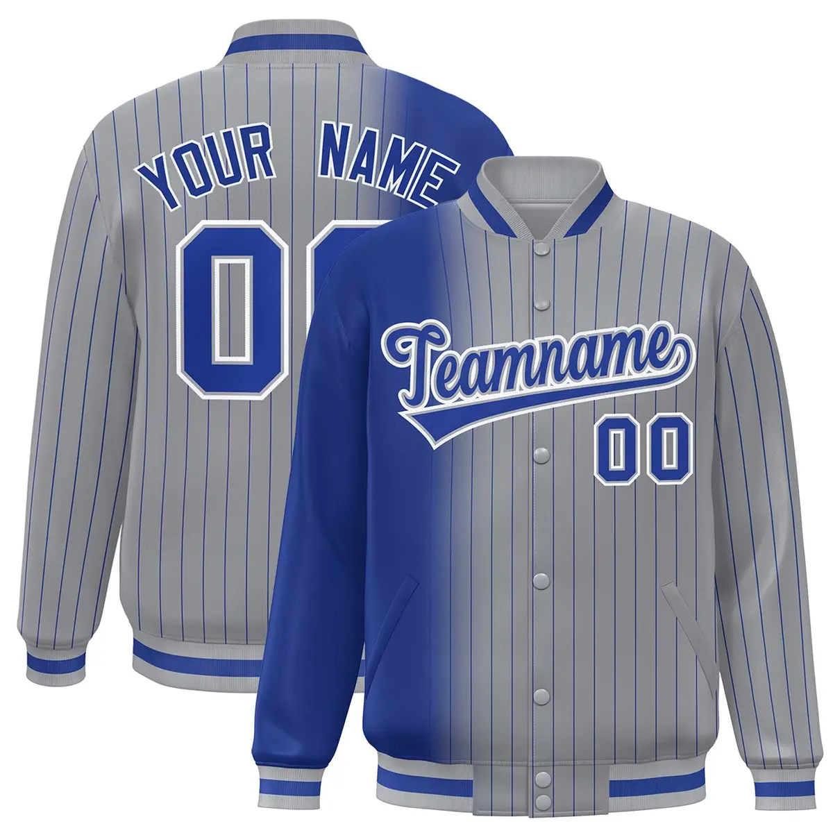 Gray Royal Gradient Pinstripe Full-Snap Varsity Baseball Jacket