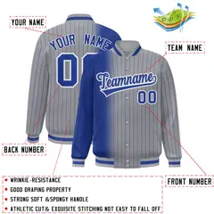 Gray Royal Gradient Pinstripe Full-Snap Varsity Baseball Jacket 2