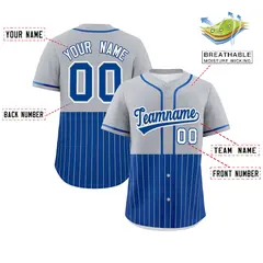 Gray Royal Half Stripe Authentic Baseball Jersey 2