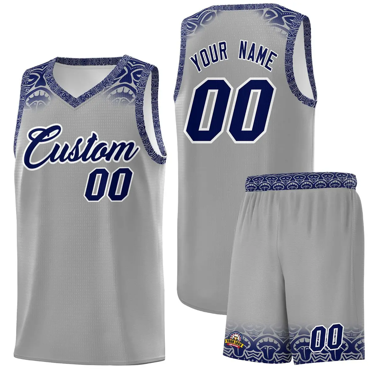 Gray Royal Indians Print Sports Basketball Uniform Jersey