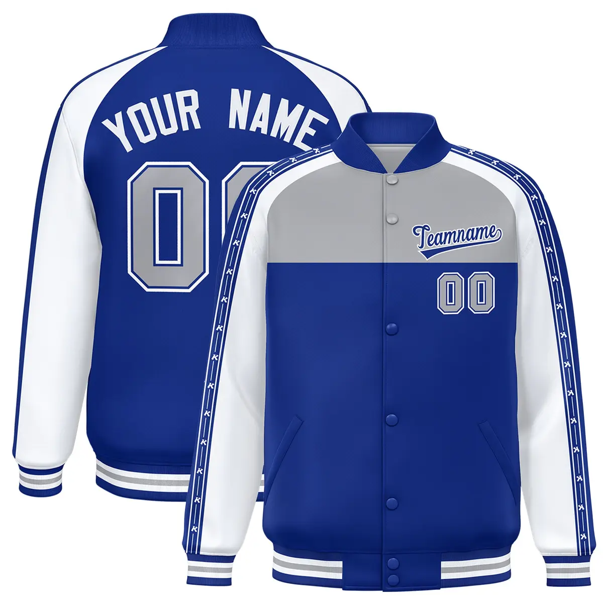 Gray Royal K-Ribbon Raglan Full-Snap Color Block Letterman Jacket