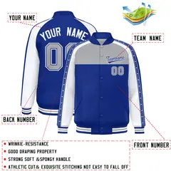Gray Royal K-Ribbon Raglan Full-Snap Color Block Letterman Jacket 2