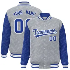 Gray Royal L Pattern Raglan Full-Snap Varsity Letterman Jacket 1