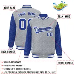 Gray Royal L Pattern Raglan Full-Snap Varsity Letterman Jacket 2