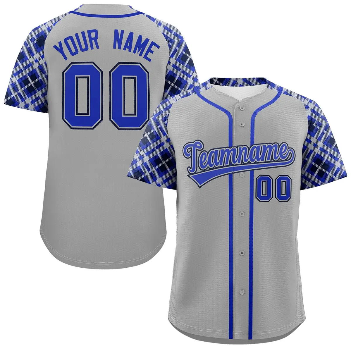 Gray Royal-Navy Raglan Sleeves Authentic Baseball Jersey