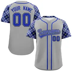 Gray Royal-Navy Raglan Sleeves Authentic Baseball Jersey 1