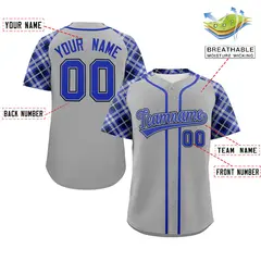 Gray Royal-Navy Raglan Sleeves Authentic Baseball Jersey 2