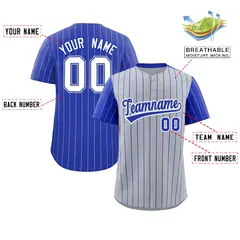 Gray Royal Pinstripe Raglan Sleeves Baseball Jersey 2