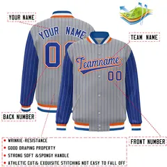 Gray Royal Pinstripe Raglan Varsity Letterman Jacket 2