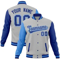 Gray Royal-Powder Blue Full-Snap Raglan Varsity Letterman Jacket 1