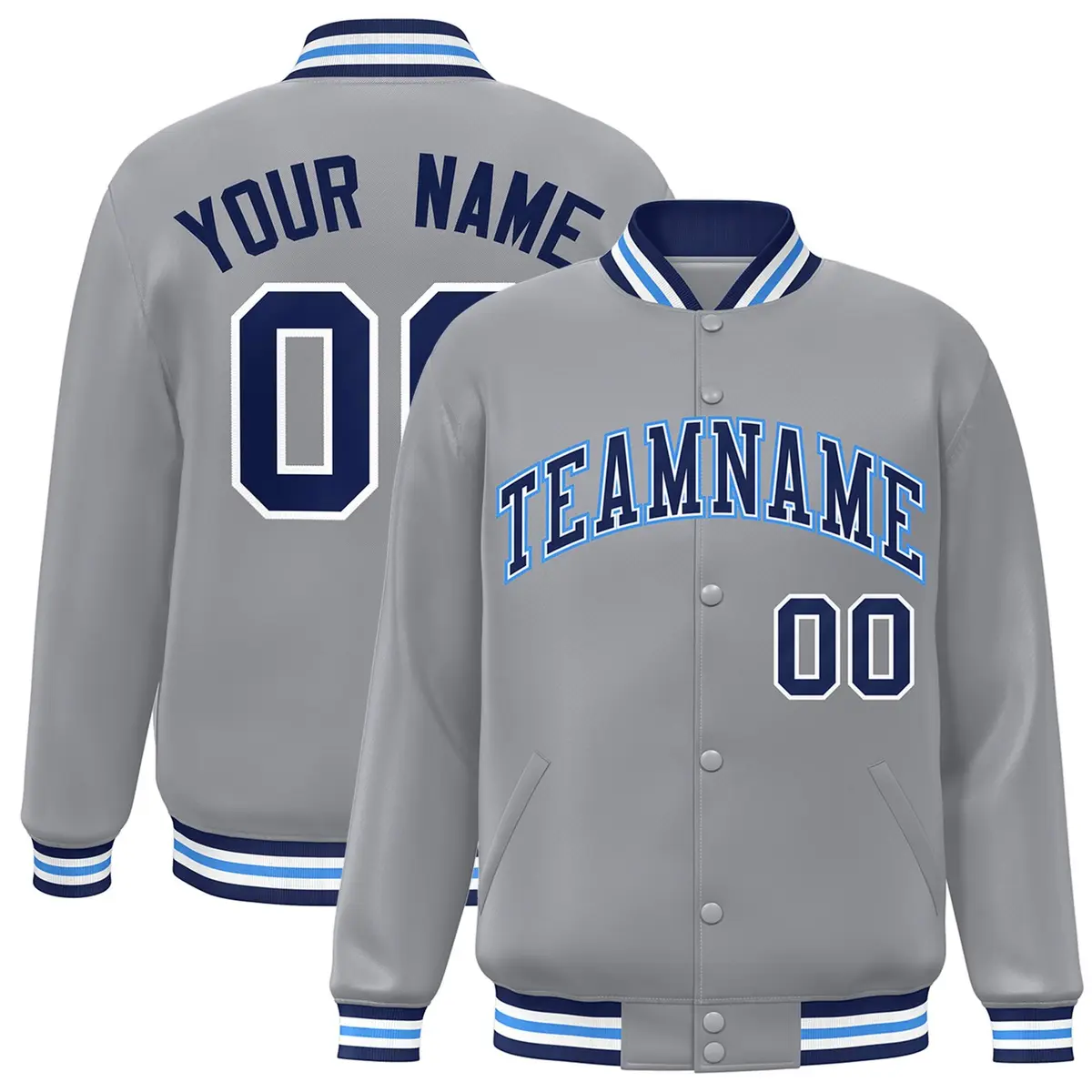 Gray Royal-Powder Blue Two Tone Letterman Varsity Full-Snap Jacket