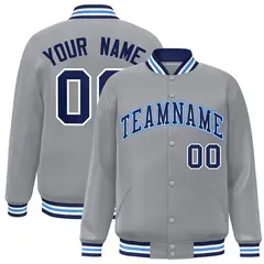 Gray Royal-Powder Blue Two Tone Letterman Varsity Full-Snap Jacket