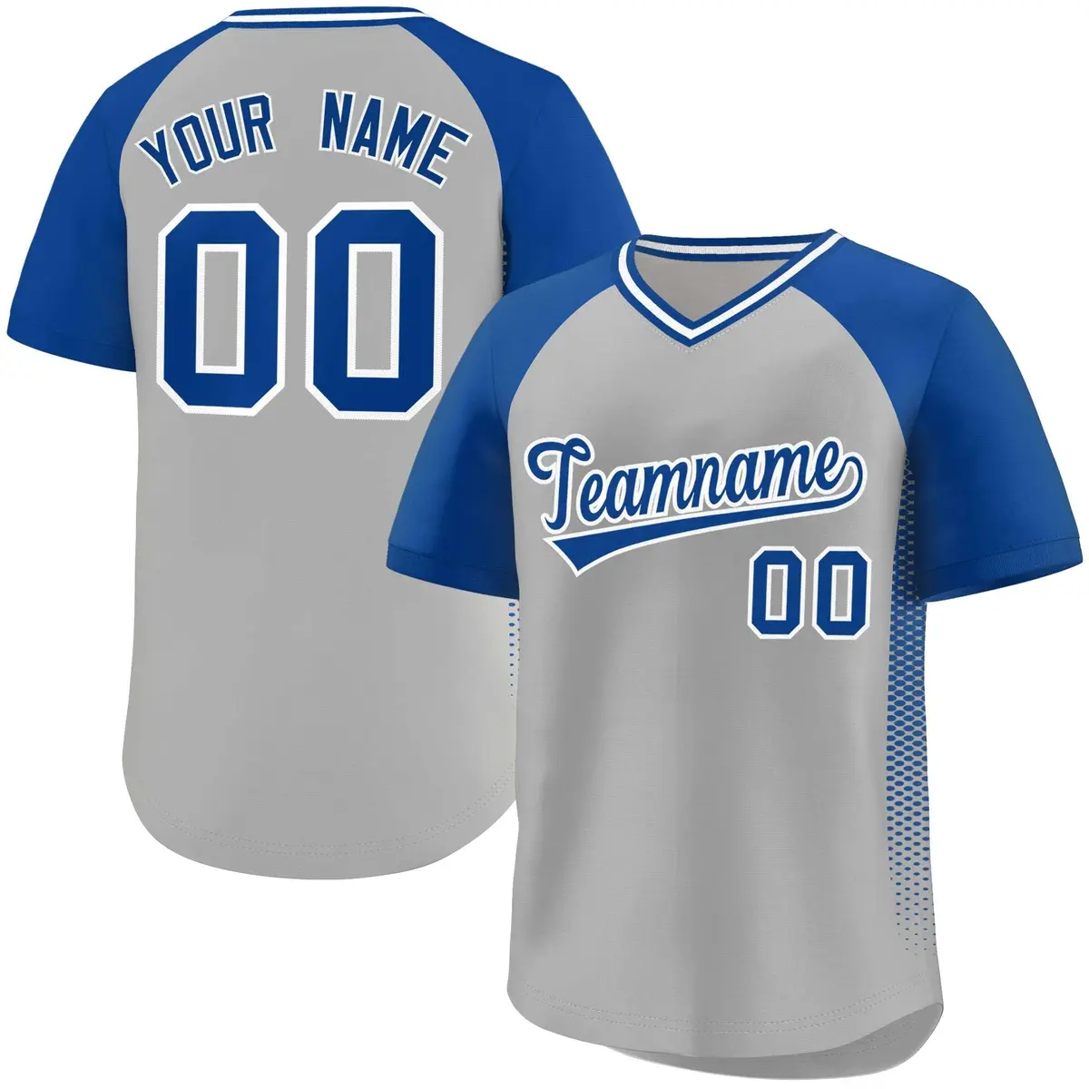 Gray Royal Raglan Side Spot Pullover Baseball Jersey