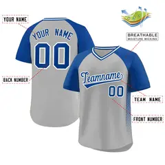 Gray Royal Raglan Side Spot Pullover Baseball Jersey 2