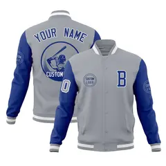 Gray Royal Raglan Sleeves Full-Snap Varsity Letterman Jacket 1