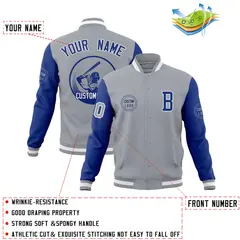 Gray Royal Raglan Sleeves Full-Snap Varsity Letterman Jacket 4