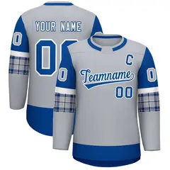 Gray Royal Raglan Sleeves Round-Neck Hockey Jersey