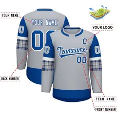 Gray Royal Raglan Sleeves Round-Neck Hockey Jersey 2