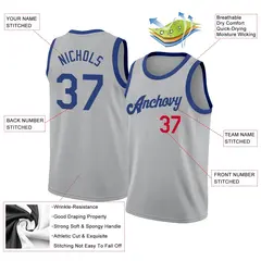 Gray Royal-Red Classic Athletic Basketball Jersey 2