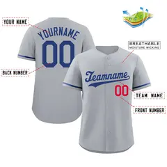 Gray Royal-Red Classic Authentic Baseball Jersey 2