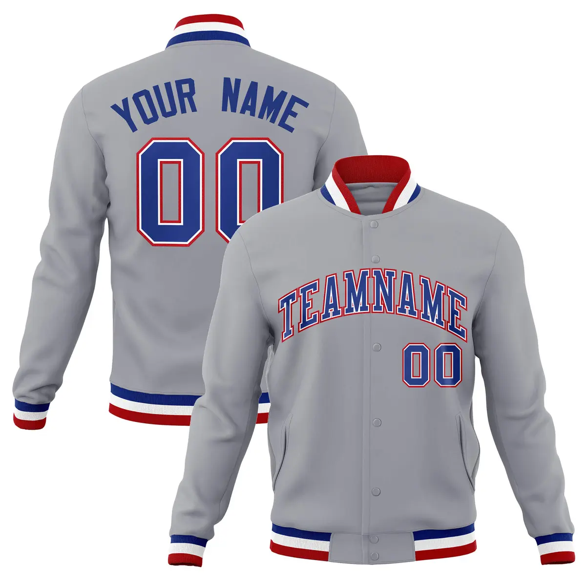 Gray Royal-Red Classic Varsity Full-Snap Letterman Jacket