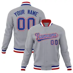 Gray Royal-Red Classic Varsity Full-Snap Letterman Jacket 1