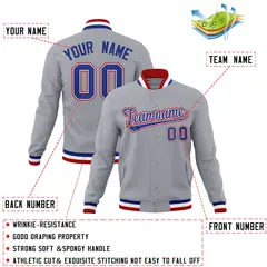 Gray Royal-Red Classic Varsity Full-Snap Letterman Jacket 4