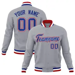 Gray Royal-Red Classic Varsity Full-Snap Letterman Jacket 1