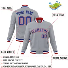 Gray Royal-Red Classic Varsity Full-Snap Letterman Jacket 4