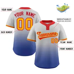 Gray Royal Red-Gold Gradient Two-Button Softball Jersey 2