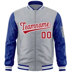 Gray Royal-Red Raglan Sleeves Letterman Bomber Jacket 3