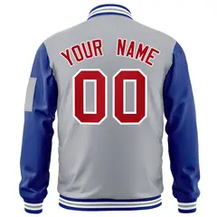 Gray Royal-Red Raglan Sleeves Letterman Bomber Jacket 4