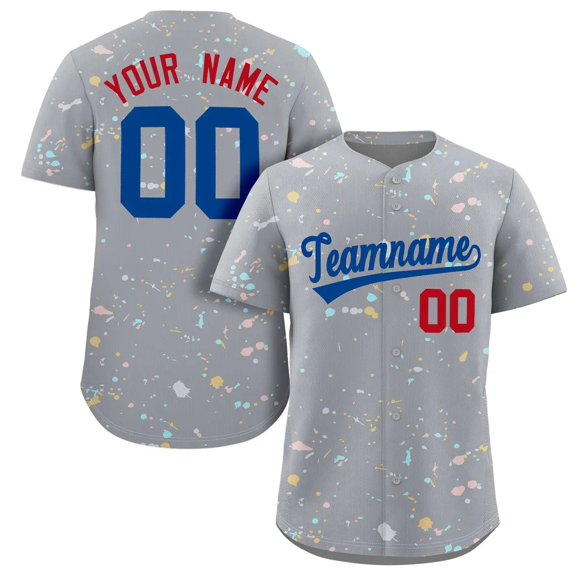 Gray Royal-Red Splash Graffiti Baseball Jersey
