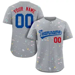 Gray Royal-Red Splash Graffiti Baseball Jersey 1