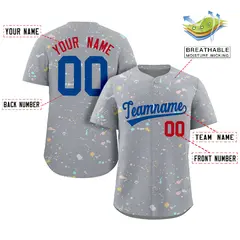 Gray Royal-Red Splash Graffiti Baseball Jersey 2