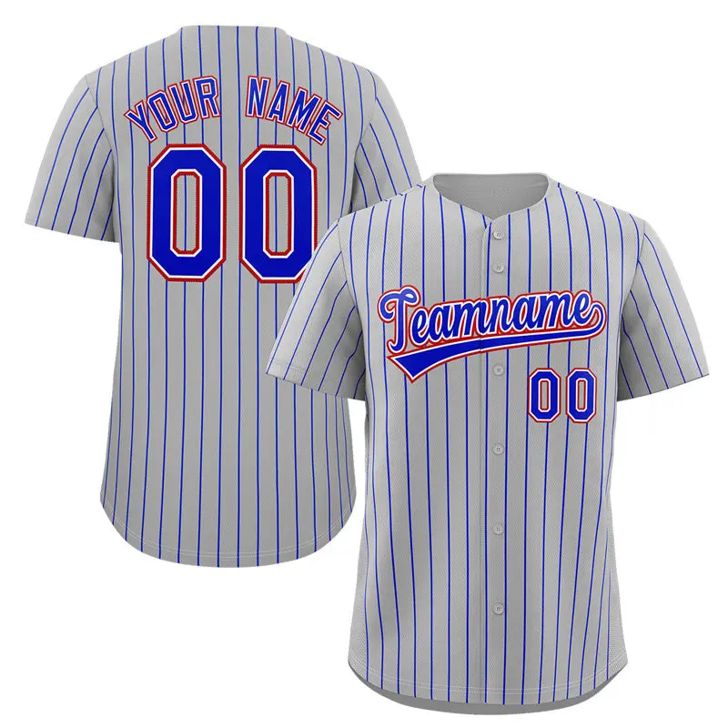 Gray Royal-Red Stripe Authentic Fashion Baseball Jersey