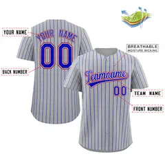 Gray Royal-Red Stripe Authentic Fashion Baseball Jersey 2