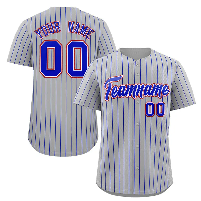 Gray Royal-Red Stripe Authentic Fashion Baseball Jersey