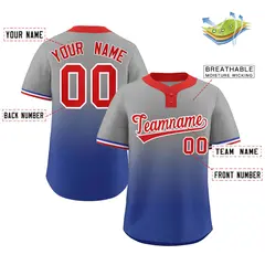 Gray Royal Red-White Gradient Two-Button Softball Jersey 2