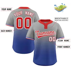 Gray Royal Red-White Gradient Two-Button Softball Jersey 2