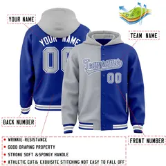 Gray Royal Split Two Tone Full-Snap Varsity Letterman Hoodie 4