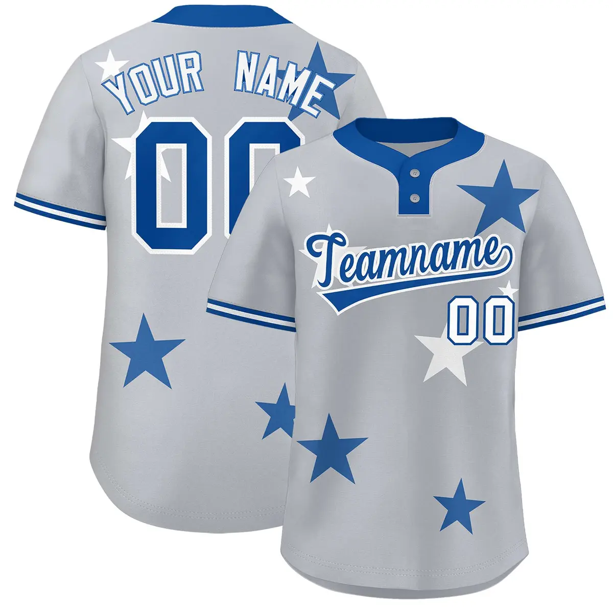 Gray Royal Star Graffiti Two-Button Baseball Jersey