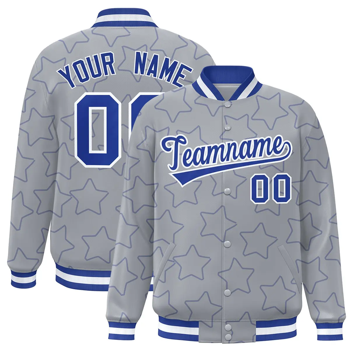 Gray Royal Star Pattern Varsity Letterman Baseball Jacket