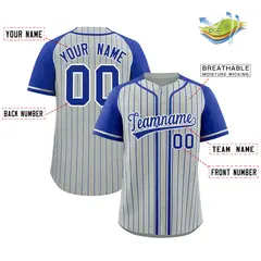 Gray Royal Stripe Raglan Sleeves Fashion Baseball Jersey 2
