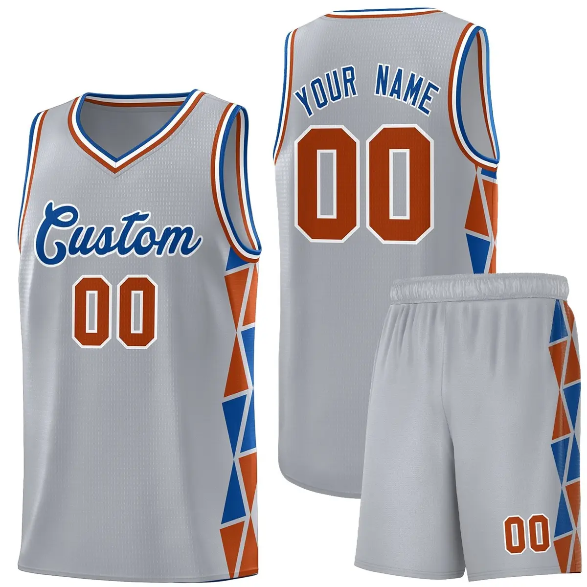Gray Royal-Texas Orange Side Triangle Splicing Basketball Jersey
